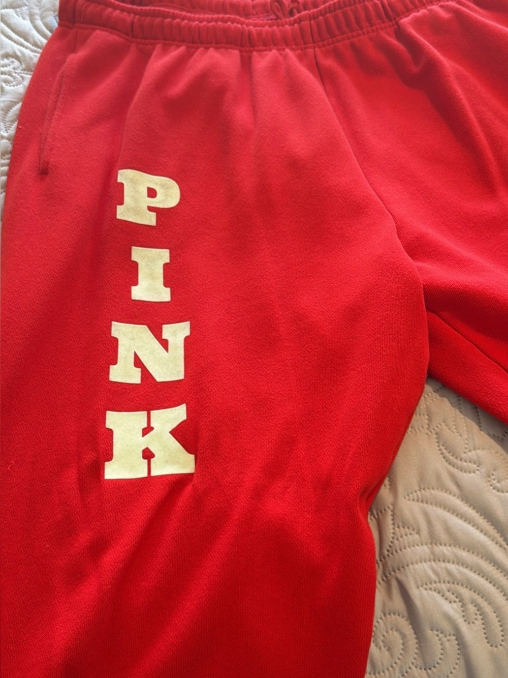 PINK Victoria's Secret Kids Red Fleece Pajama Bottoms with White Logo